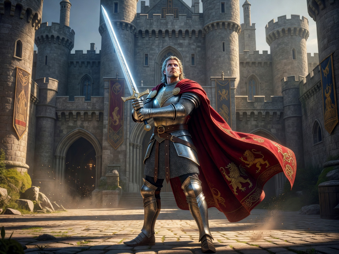 Official Camelot Game Promotional Artwork featuring King Arthur and Excalibur